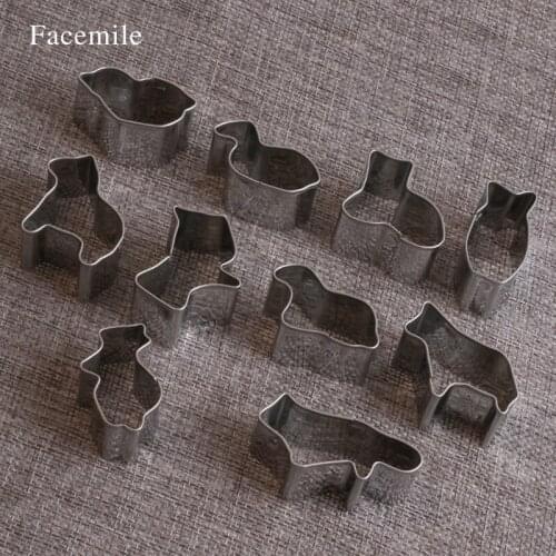 10pcs/set Metal Stainless Steel Animals of Duck Fish Dog Cookie Cutters Fondant Biscuits Cutters Tools 03087