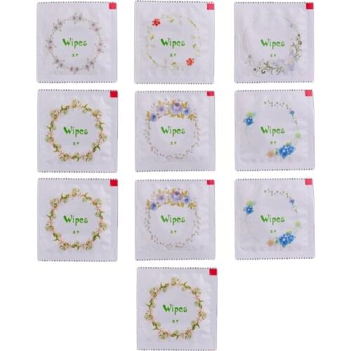10x Cartoon Floral Print Condom Shape Wet Wipes Tissue Hand Face Cleaning Travel U2JD