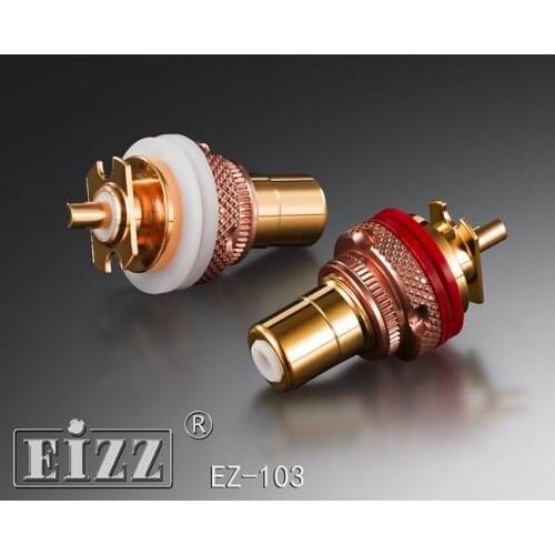 2PCS EIZZ EZ-103 24K Gold Plated Brass Female RCA Connector Jack Socket Hifi DIY Audio Video Signal Cable Terminal