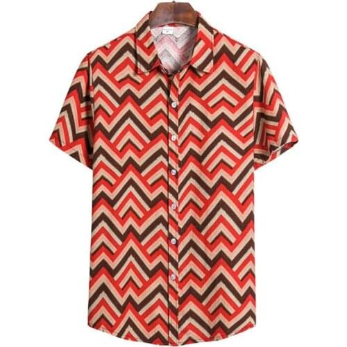 2021 Men Striped Shirt Casual Lapel Neck Short Sleeve Button Brand Shirt Chic Loose Streetwear Vacation Blouse Chemise