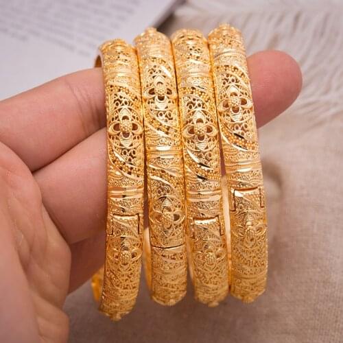 4Pcs Women Bangle Gold Color Wedding Jewelry Bangles Bracelet For Women Girls Bracelet Arab/Ethiopian jewelry Bridal Bangles