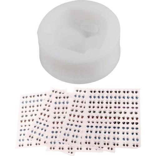 5 Sheets Cute Cartoon Eyes Stickers & 1 Piece Silicone Mini Lovely Doll Face Mould Push Press Mold Moulds for Polymer Clay 2