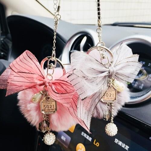 Diamond pendant bow hair ball pendant car rearview mirror decoration car interior accessories girl gifts