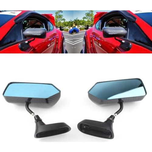 F1 Style Car Side Blue Rearview Mirror Metal Bracket Carbon Fiber Styling Left & Right 2PCS Universal