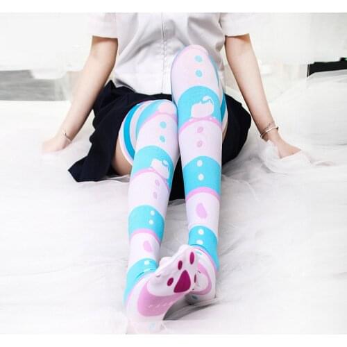 Cute Girls Lolita Over-knee Stockings Japanese Styles Stripe Thigh High Long Stockings Cosplay For Girls Anime Sweet 5SW12
