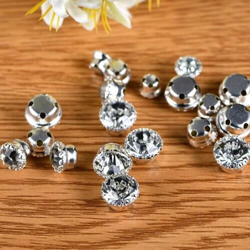 CJSIR 6mm 7mm 8mm 10mm Round Glass Crystal Sew On Crystal Rhinestones DIY Bags Garment Shoes Accessories Decoration