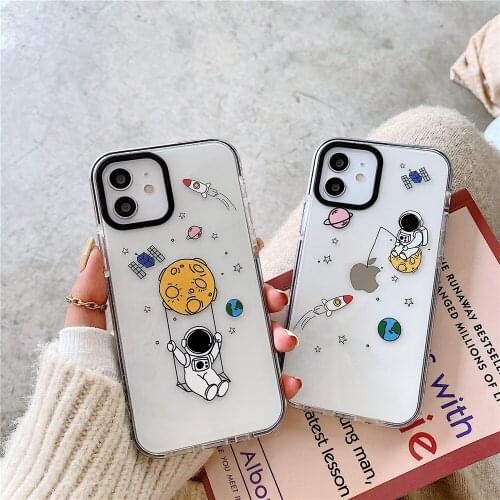2021 Two-color TPU Phone Case For iPhone 12 Mini/11/12Pro Max XR XS Max New Astronaut Funda Cover For iPhone SE 7 8Plus Stock