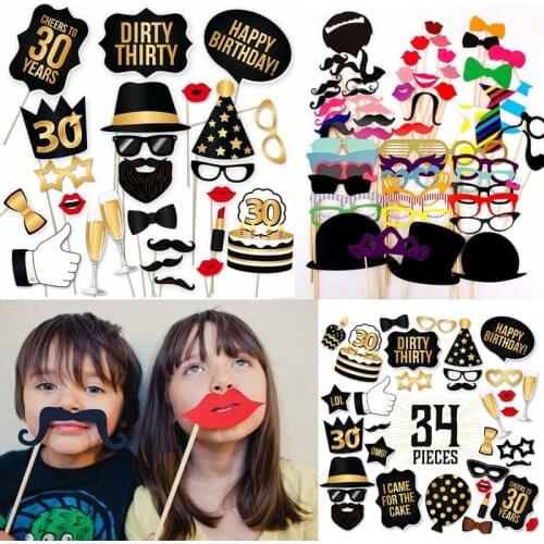 Photo Booth Props DIY Birthday Wedding Party Masks Hat Mustache Lip photobooth props with Stick Birthday Party Favor Decorations