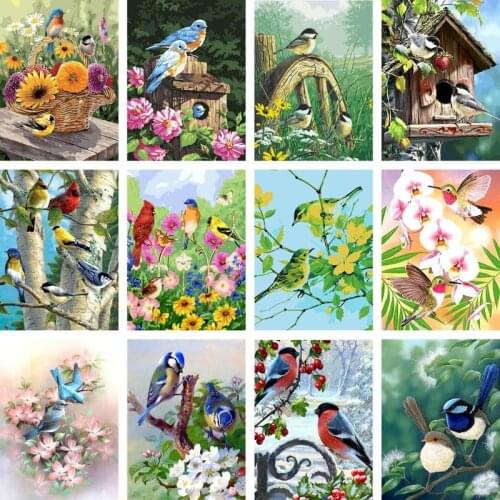 GATYZTORY 60x75cm Paint By Numbers For Adults Birds Flower On Canvas Coloring By Numbers Acrylic paints Home Decor