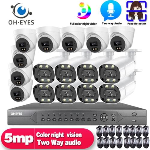 H.265 CCTV IP Security Camera System 16ch 5MP POE NVR Kit 8CH 4K Outdoor Two Way Audio Video Surveillance Camera System Set POE