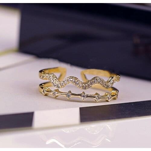 Dainty Female White Crystal Wave Jewelry Cute Gold Color Open Engagement Rings For Women Charm Wedding Band Valentines Day Gifts