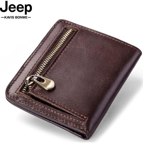 High Quality Mens Wallet Genuine Leather Vintage Short Male Wallets Zipper Coin Poucht Card Holder Luxury Money Bag Portomonee
