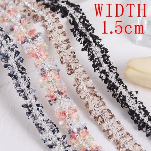 1.5cm Wide Lace Ribbon For Needlework Rhinestone Dress Costume Decor Sewing Accessories DIY Crafts Trim Fabric Supplies By Yard