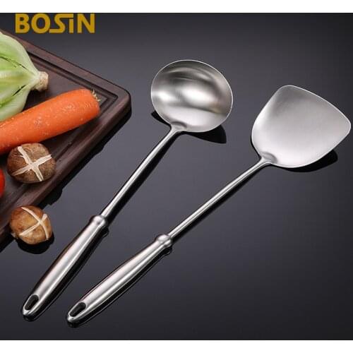 2Pcs Utensils Spatula and Ladle Kitchen Wok Stainless Steel Long Handle Turner Cooking Tools Kitchenware Set