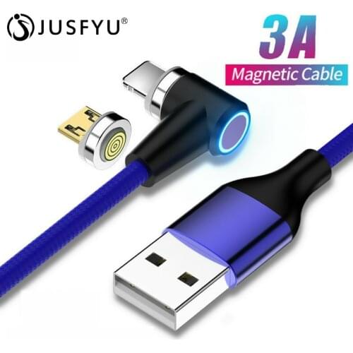 1M 90 Degree Magnetic Cable 3A Fast Charging Micro USB Type C USB C For iPhone Xiaomi Samsung Tablet Data Sync Transfer L-Shaped