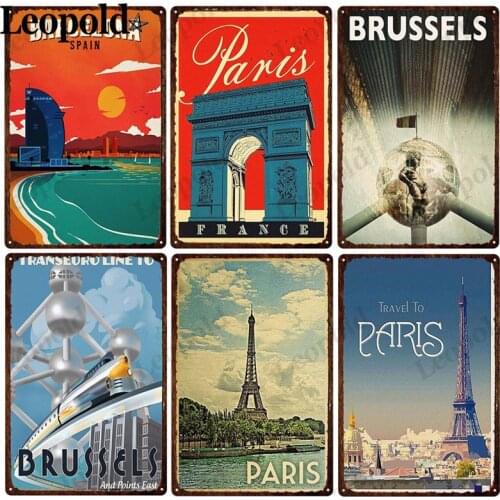 Metal Poster Paris Tourist City Tin Plate Architectural Sign Board Vintage Wall Art Bar Club Coffee Shop Home Decoration