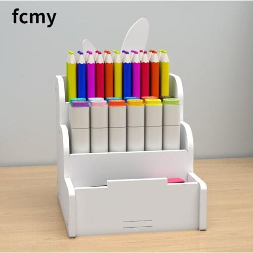 Multi-function 4Grid Desktop Pen Holder Office School Stationery Storage Case Wood Box Desk Pen Pencil Organizer Phone Holder WF