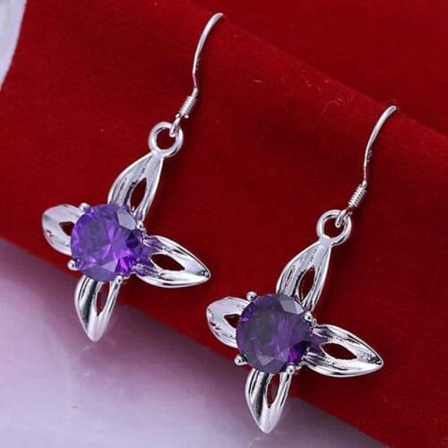 Fashion jewelry Earring For Women, Plated Earrings four-leaf flower earrings E220 /BJUYKEUL NKEIZAPA silver color