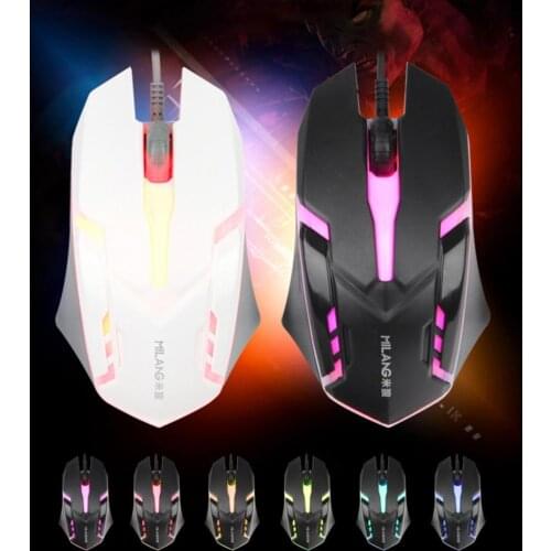 Milang M8 Mouse Slient Clicking Cool Light 1200DPI High Sensitivity Optical Wired Mouse for Gaming