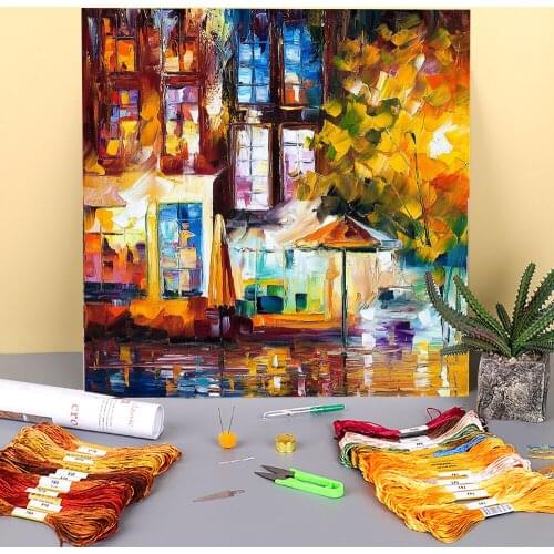 Empty Cafe Printed Canvas 11CT Cross-Stitch Embroidery Set DMC Threads Sewing Craft Knitting Handiwork For Adults Gift