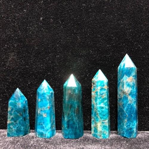 Natural Blue Apatite Hand-Polished Hexagon Point Crystal Chakra Healing Reiki Home Stone Handicraft Decoration Point