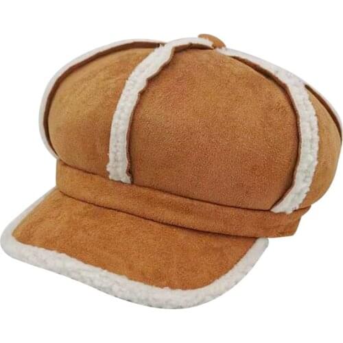 New Warm Suede Newsboy Cap Beret Vintage Beret Solid Winter Orange Color Hats For Women Octagonal Caps Female