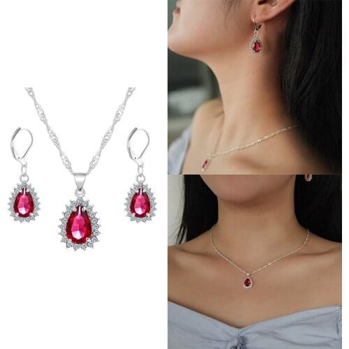 Titanic Heart Of Ocean Pendant Necklace Earrings For Women Peach Crystal Zircon Jewelry Sets Female Wedding Engagement Jewelry