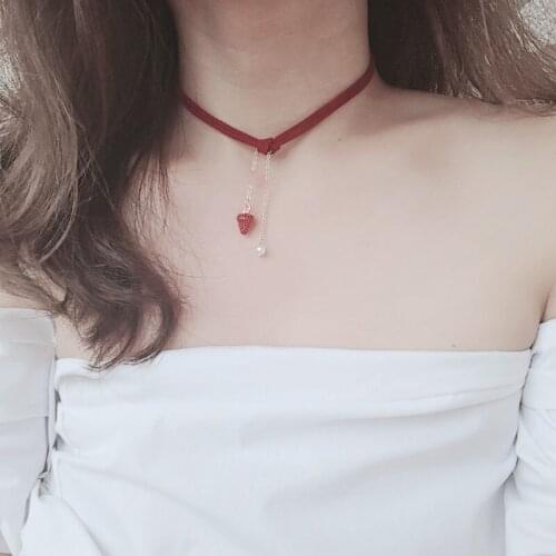 Red Little Strawberry Star Pendant Collar Necklace Cute Fashion for Girls, Ladies Necklace Jewelry
