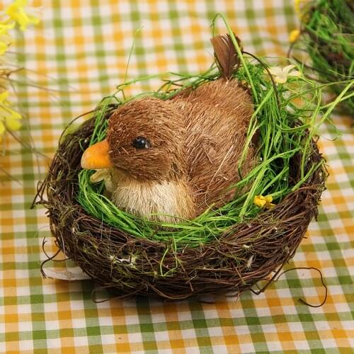 Easter Handmade Straw Nest Handicraft Home Decorative Mini Desktop Hen/Duck Nest Ornament for Bedroom Sitting Room