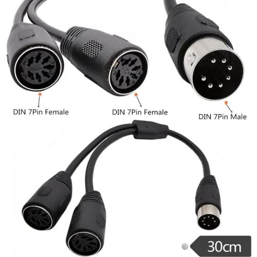 2pcs MIDI DIN 7-Pin Splitter Y Adapter 7-Pin Male To 2 Female Cable 0.3m 1 Male Plug To 2x Female Socket