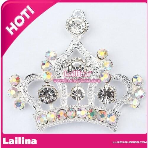 Popular 58*52mm Princess Crown Pendant, Sliver and Clear Rhinestone Crown Pendant for Chunky Necklace ZTQ12