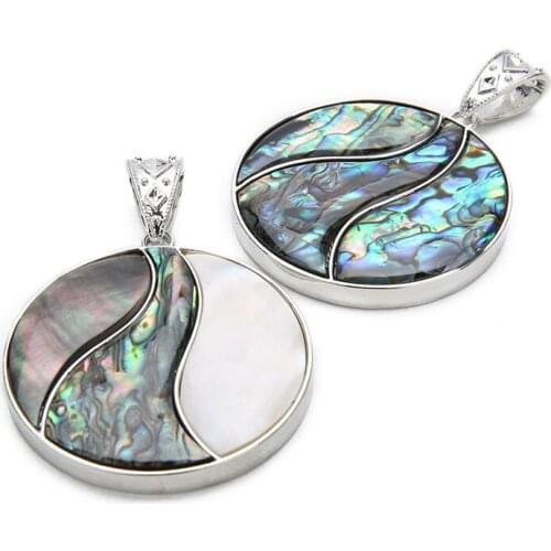 Sauvoo Abalone Shell Pendant Big Round Natural See Paua Shell Charm Pendant for DIY Handmade Necklace Jewelry Making Findings