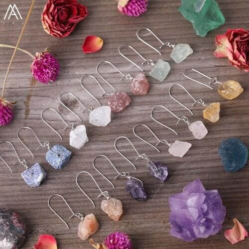 Bronze Silvery Wire Wrap Natural Strawberry Quartz Chunky Beads Dangle Hook Earrings Women Stone Beads Drop Earring Jewelry