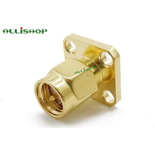 1Pcs SMA Plug RF Coaxial 50 Ohm SMA Male with 4 Hole Panel Mount Flange Connector Adapter SMA Male Solder Post Plug Connector
