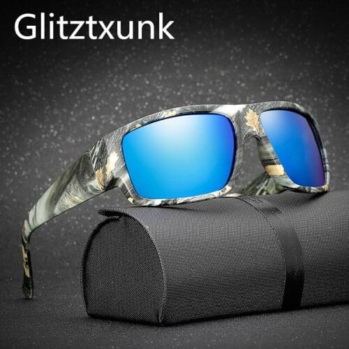 Glitztxunk Square Polarized Sunglasses Men Camouflage Frame Sports Sun Glasses For Male Fishing Eyewear Goggles Oculos De Sol