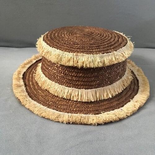 Spring summer straw flat-topped hat female brown Europe and the United States to restore ancient ways British holiday sunhat