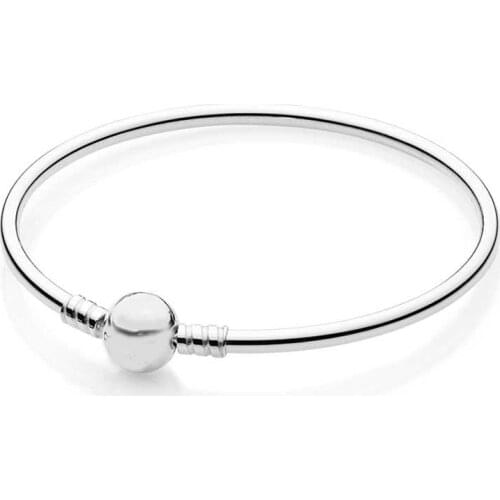 Sterling Silver Bangle Bracelet 100% 925 Sterling Silver Bangle Bracelet Fit Original European Charms Diy Jewelry