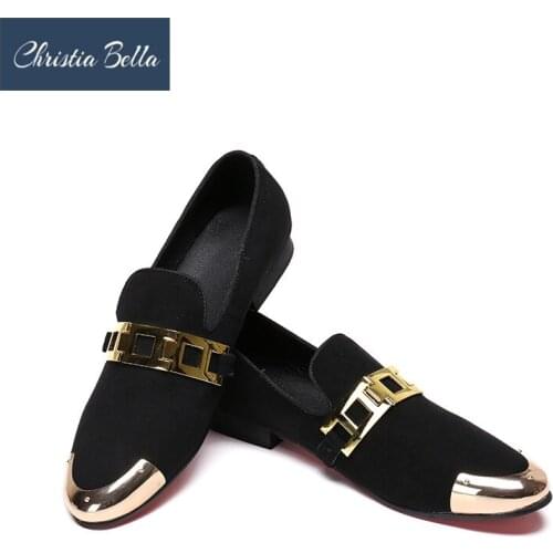 Christia Bella New Style Velvet Men Summer Shoes with Metal Buckle Male Loafers Smoking Slipper Plus Size 38-47 Mens Flats Shoe
