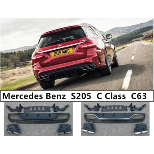For Mercedes Benz S205 C Class C63 C200 C260 C300 2015-2020 Rear Lip Spoiler & Exhause High Quality PP Bumper Diffuser