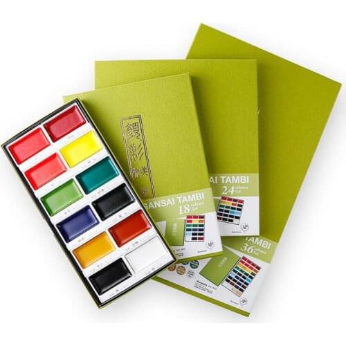 Japan ZIG Kuretake 6/12/18/24/36 Colors Solid Watercolor Paint Set Watercolors pigments Sketch Set artist Painting draw Supplies