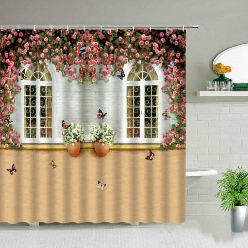 Plant Flower Butterfly Printing Shower Curtain Bathroom Shower Curtain Flower Landscape Garden Pattern Printing Curtain