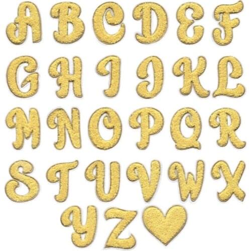 Yellow Towel Embroidered Letters Iron On Sew Patch 26 Alphabet Kid Clothing Sticker Bags Diy Name Badge Love Applique Accessory