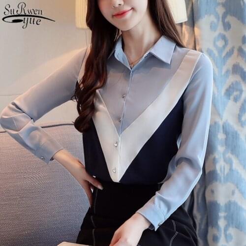 Korean Loose Slim Fashion 2021 Autumn New Long Sleeve Lapel Chic Chiffon Blouse Women Stitching Bottoming Shirts Blusas 10750