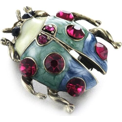 Vintage New Arrival Colorful Enamel Brooches For Women Charms Personality Animal Ladybird Crystal Broche Pins