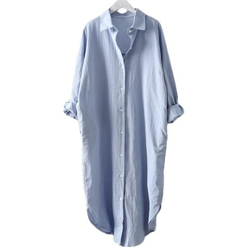 Womens White Blouse Shirts Loose 2020 High Quality Fashion Long Large Size Blue Cotton Women Blouse Shirt Tops New Spring Summer