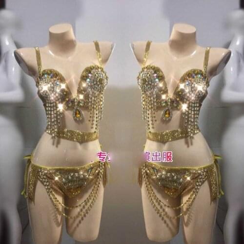 Bar ladies bellydancing costumes Sparkly Gold belly dance costume Sexy stage show bikini wear bellydance clothes