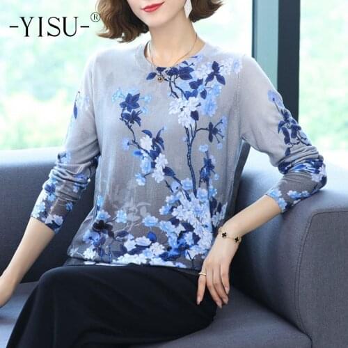 YISU Women Knitted Sweater Fashion Printing Tops Female O-Neck Long sleeve Jumper Loose Casual Knitted pullove Women clothing