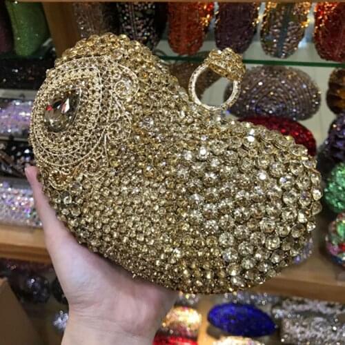 Womens heart shape Crystal Golden Evening Clutch Bags Bridal Wedding Dress Metal Hard Case Dinner Handbags Shoulder Bag silver