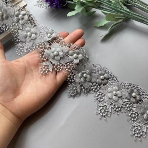 1 Yard Gray Pearl Lace Trim Grape Flowers Ribbon Embroidered Knitting Wedding Dress Handmade Patchwork Sewing Supplies Crafts