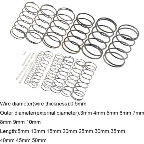 10PCS 0.5*3 4 5 6 7 8 9 10mm*5-50mm Spring Steel Small Compression Release Mechanical Return Spring Pressure Spring OD 3mm 5mm
